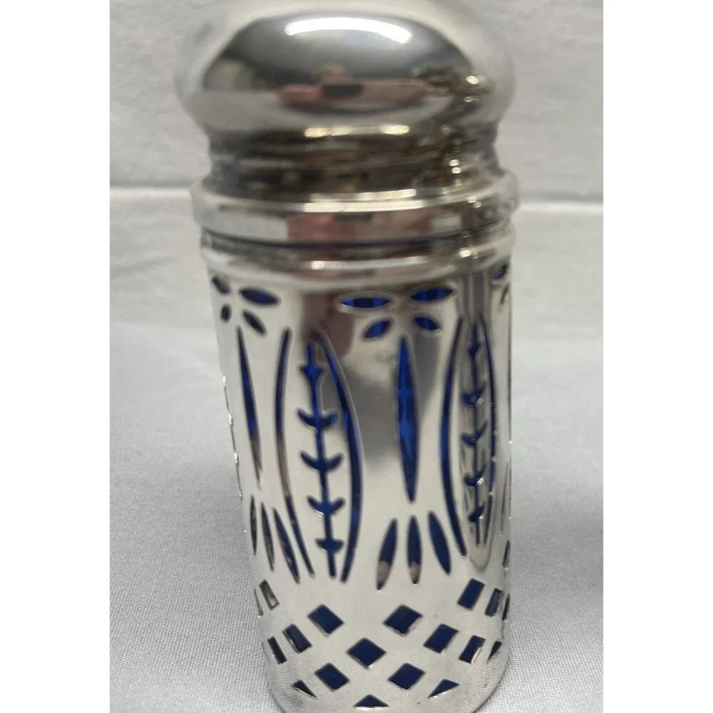 Vintage Royal Sapphire Silver Plate Cobalt Blue Glass Salt Pepper Shakers 4
